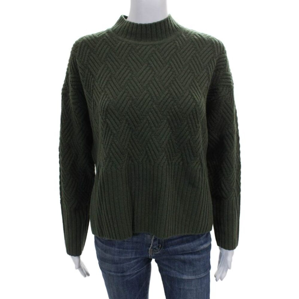 Alashan Women Merino Pullover Sweater Mock Neck Green Long Sleeve Size L